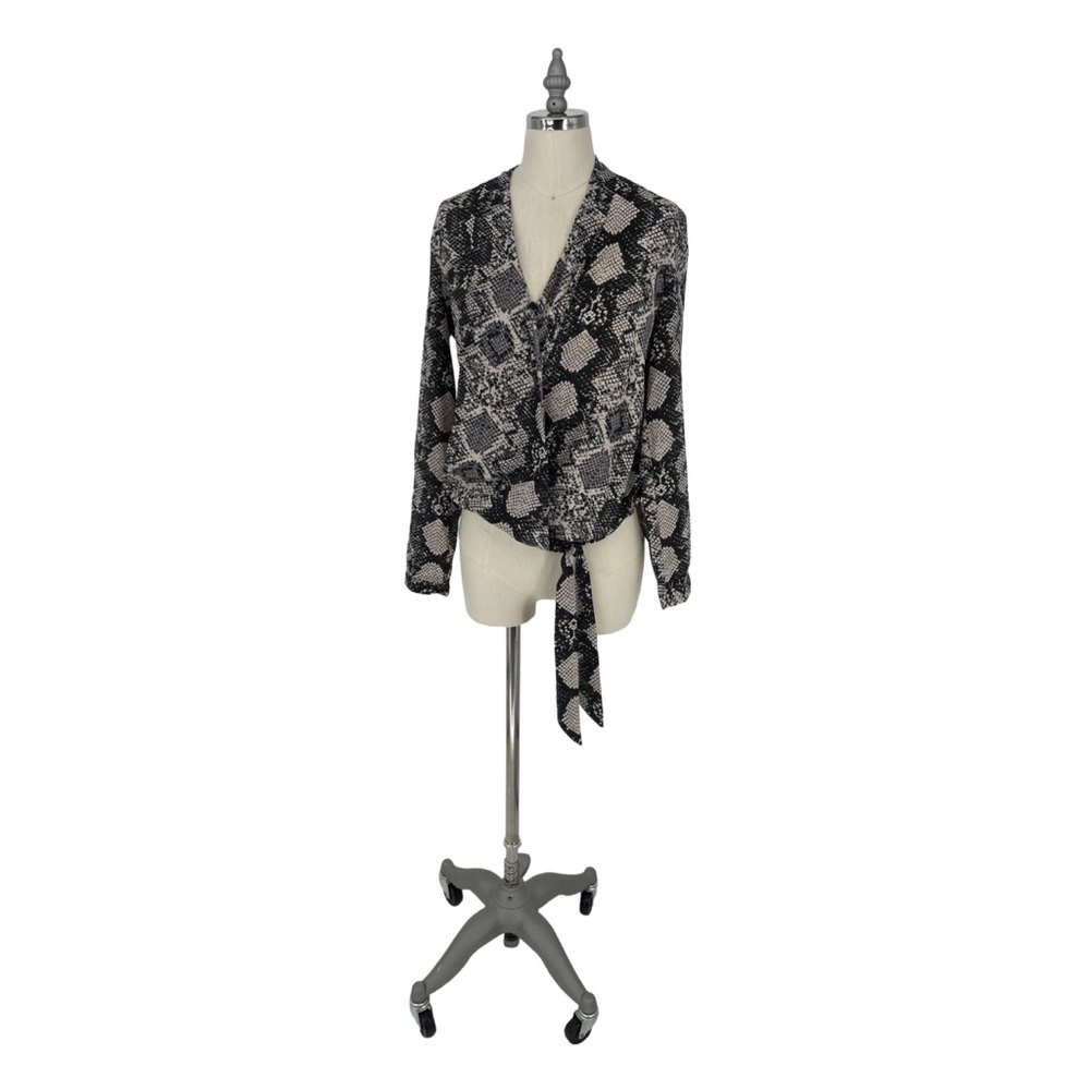 Three‎ Eighty Two Snakeskin Blouse Front Tie Women Black XS